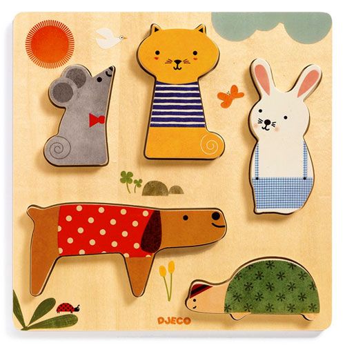djeco houten puzzel huisdieren (5st) | DJ01051 | 0