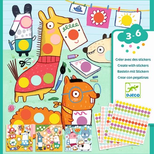 djeco knutselset creëren met stickers - stippen - dieren | DJ09044 | 0