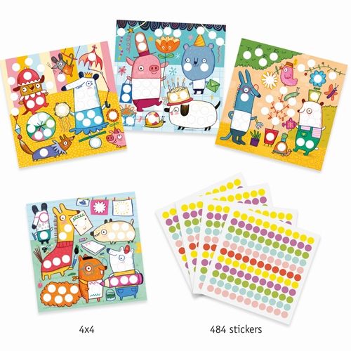 djeco knutselset creëren met stickers - stippen - dieren | DJ09044 | 2