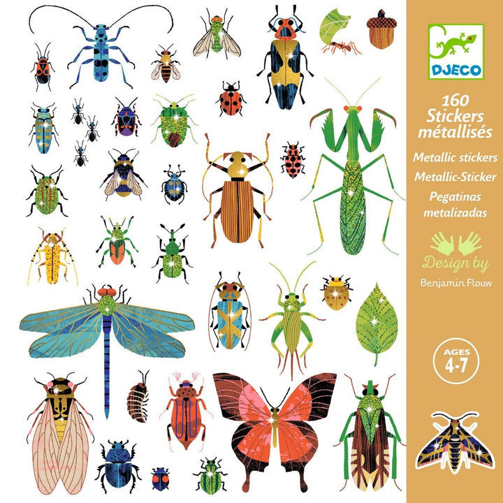 Djeco verpakking van 160 metallic insectenstickers voor kinderen van 4-7 jaar.