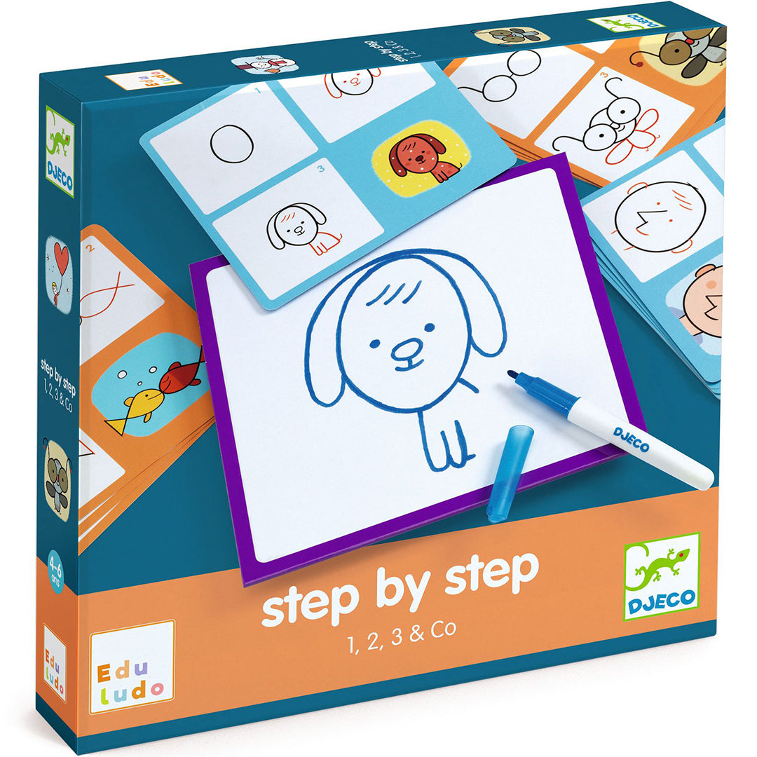 djeco cartes à dessiner eduludo pas à pas - 1, 2, 3 &amp; co