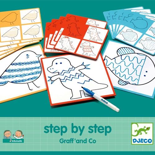 djeco tekenkaarten step by step - dieren - graff' and co | DJ08324 | 0