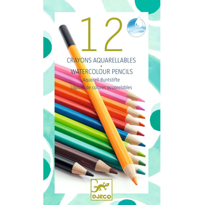 djeco 12 crayons de couleur aquarellables - classique