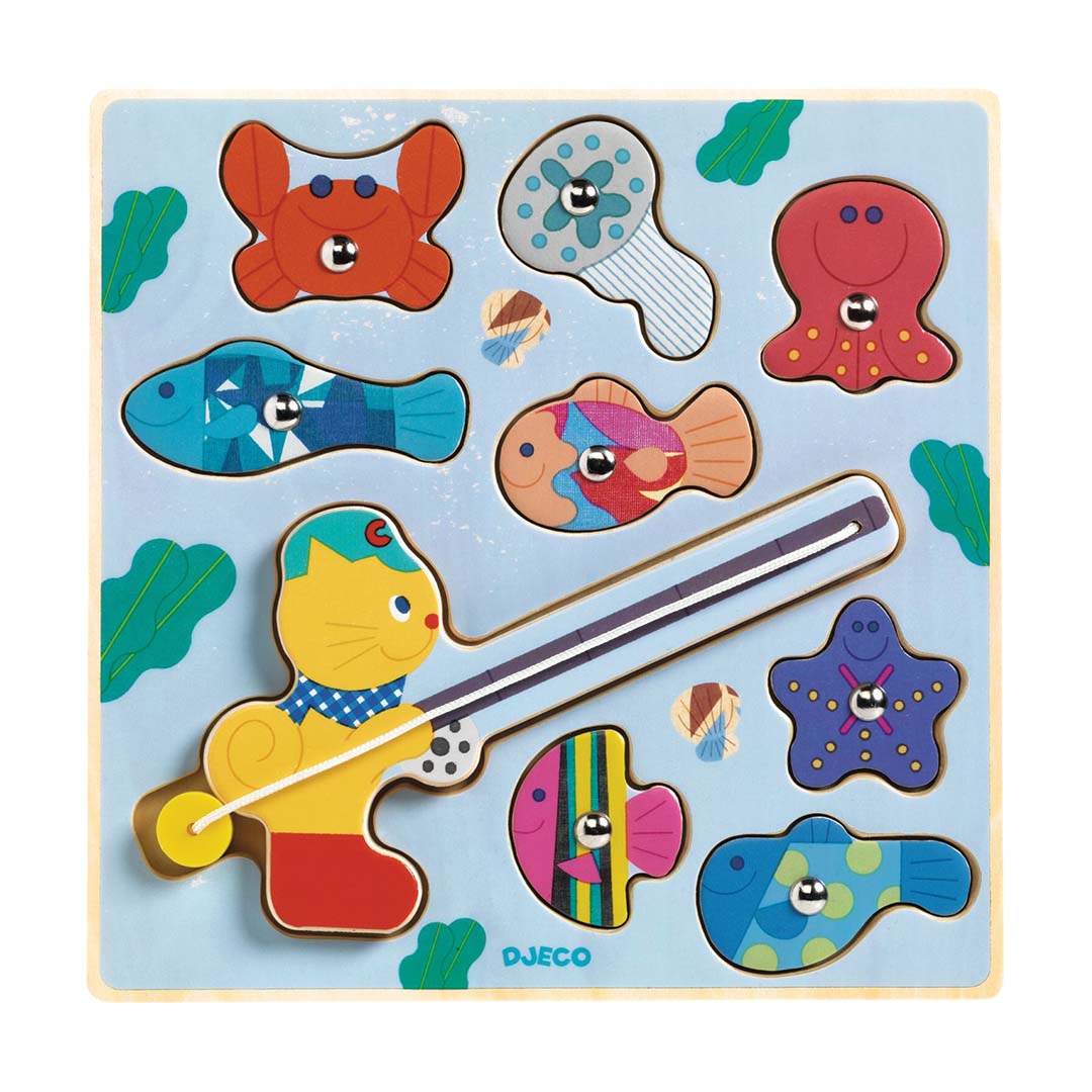 djeco 2-in-1 houten puzzel puzz & fish bariolo - 9st | DJ01082 | 2