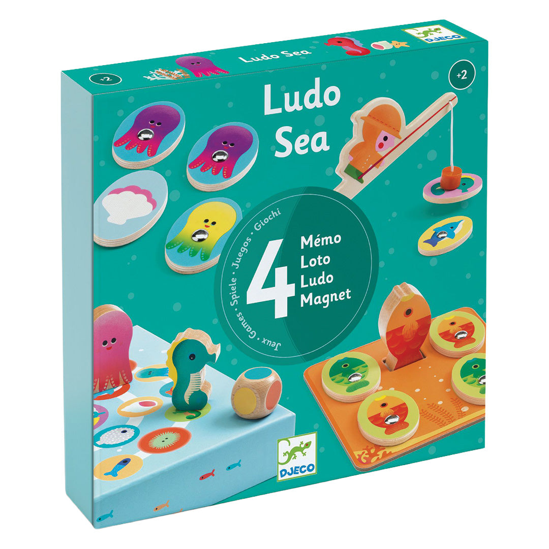 djeco coffret de jeux 4-en-1 ludo sea