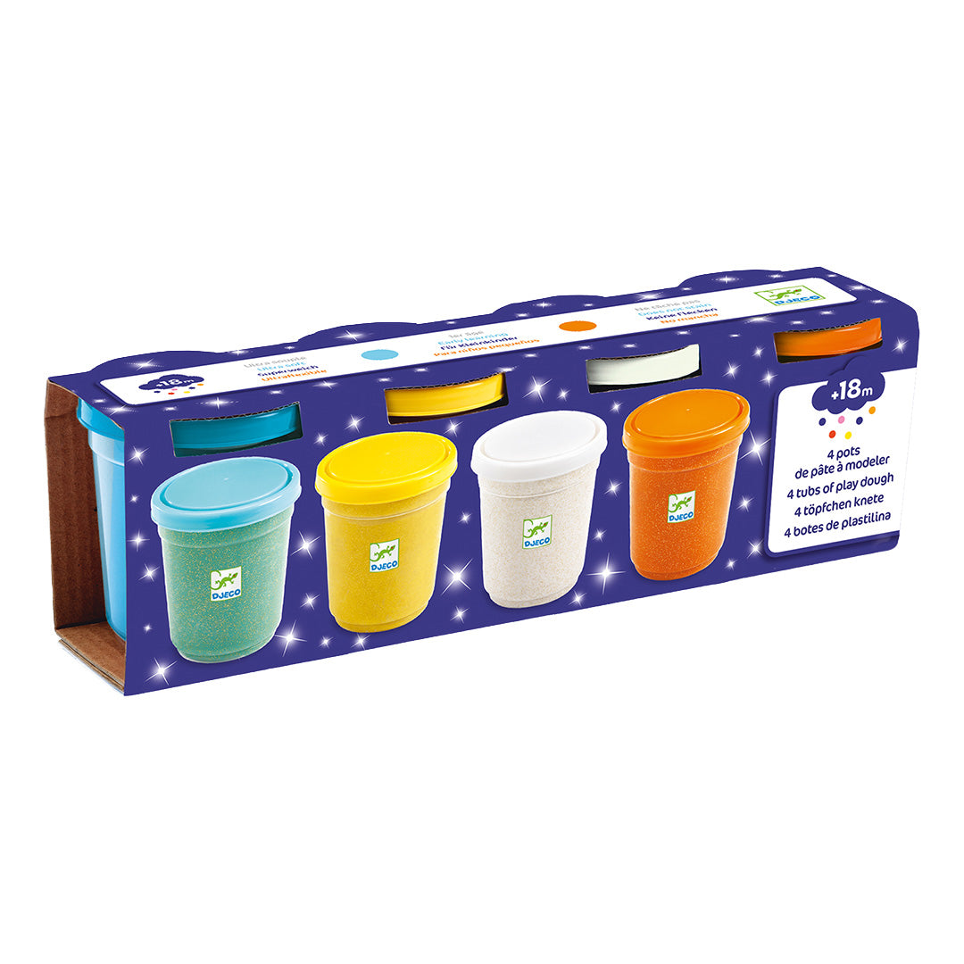 djeco 4 potjes boetseerklei - glitters | DJ09029 | 0