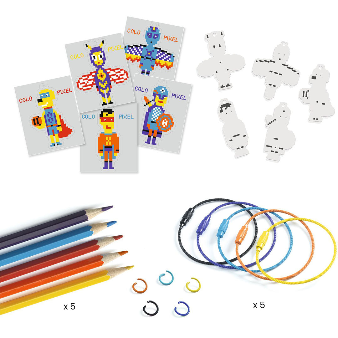 djeco knutselset krimpie dinkie sleutelhangers - pixel helden | DJ79005 | 3