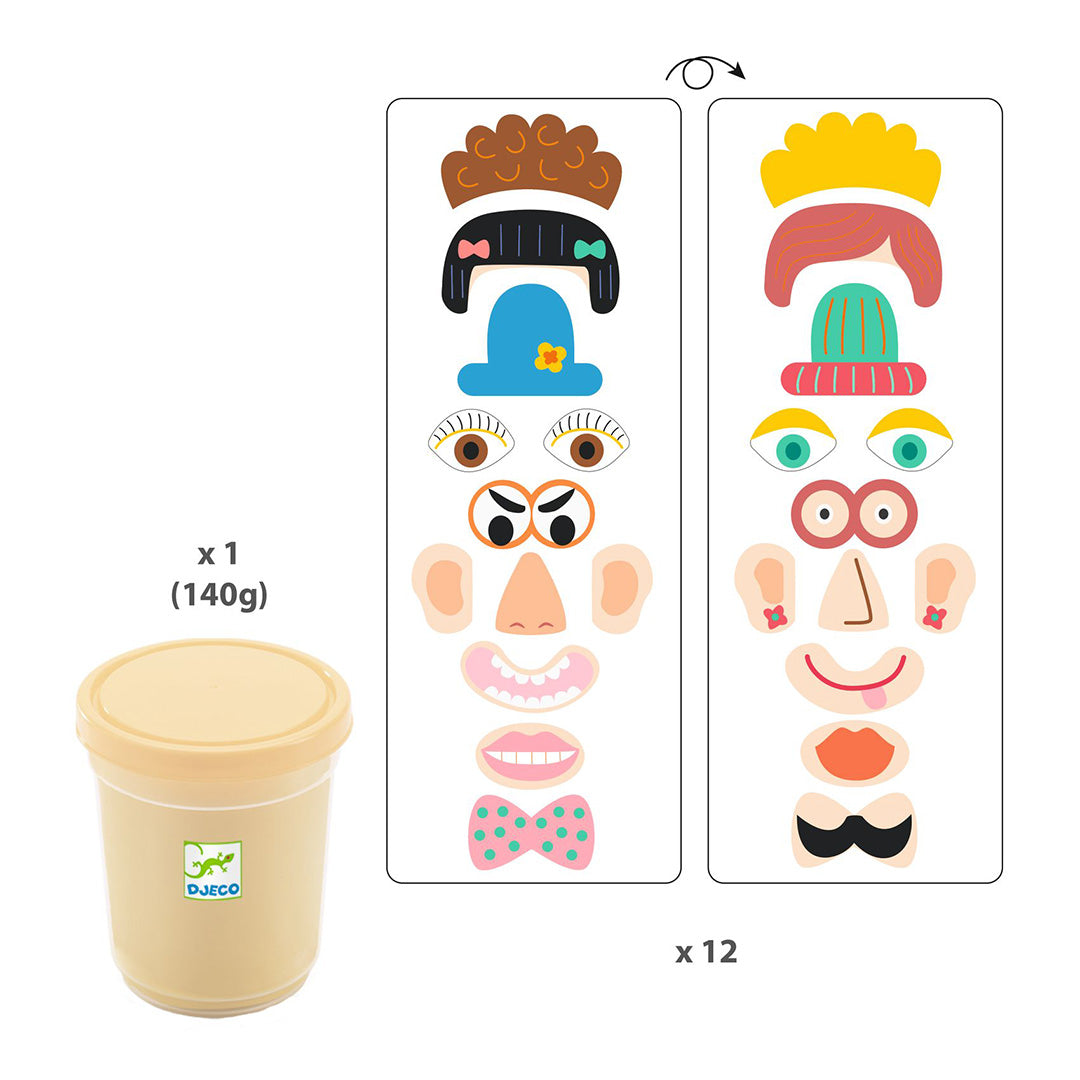 djeco boetseerklei met houten illustraties - myplastipeople - gezichten - 12st | DJ09031 | 3