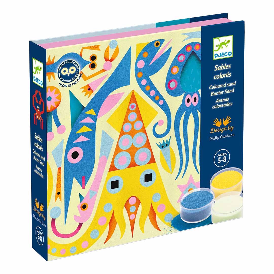 djeco sable coloré glow in the dark - animaux marins