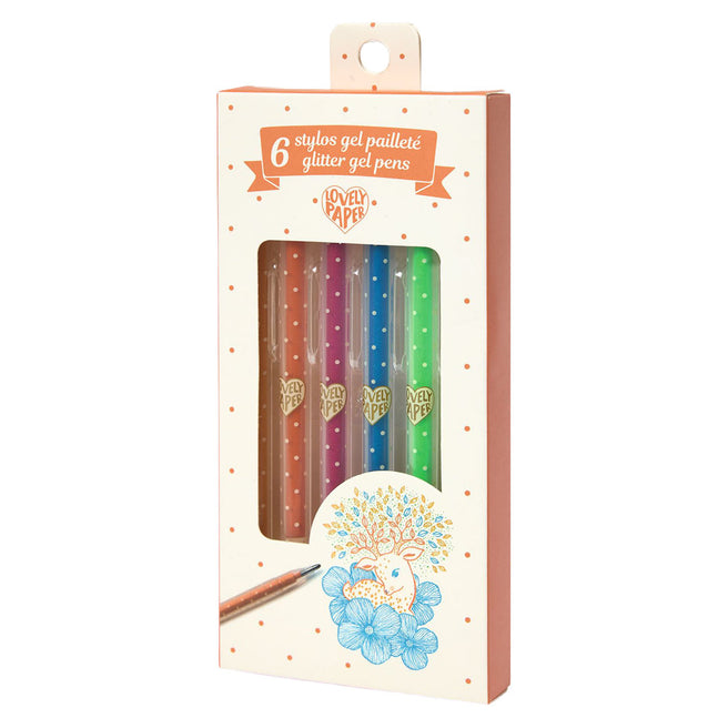 djeco stylos gel - paillettes - 6 pcs