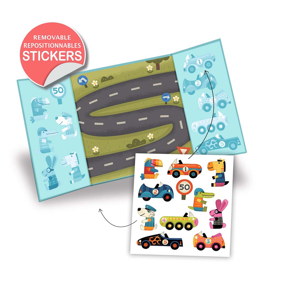 djeco herbruikbare stickers auto - 14st