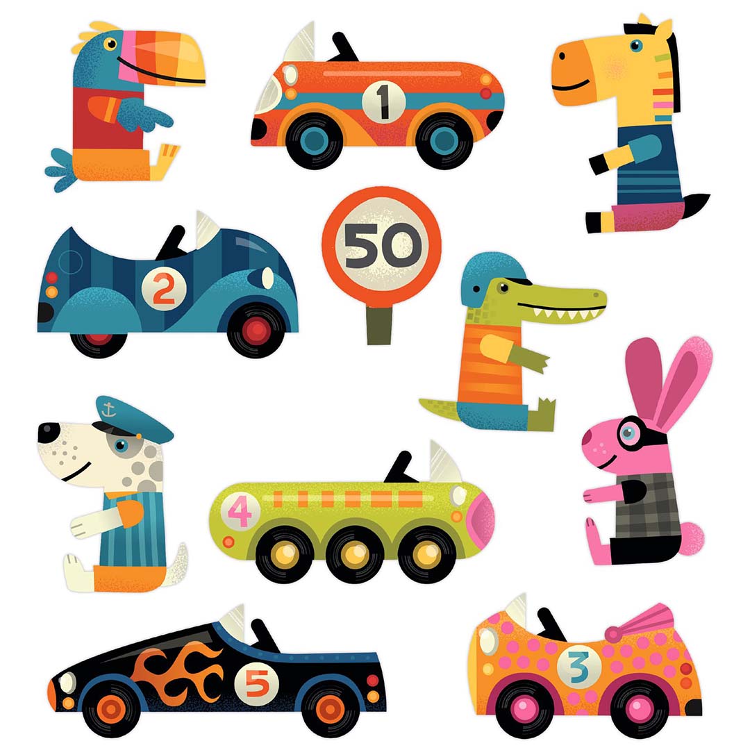 djeco herbruikbare stickers auto - 14st
