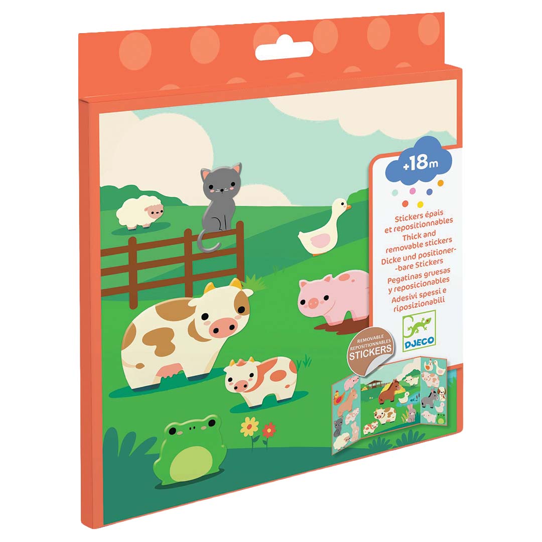 djeco autocollants repositionnables animaux de la ferme - 15 pcs