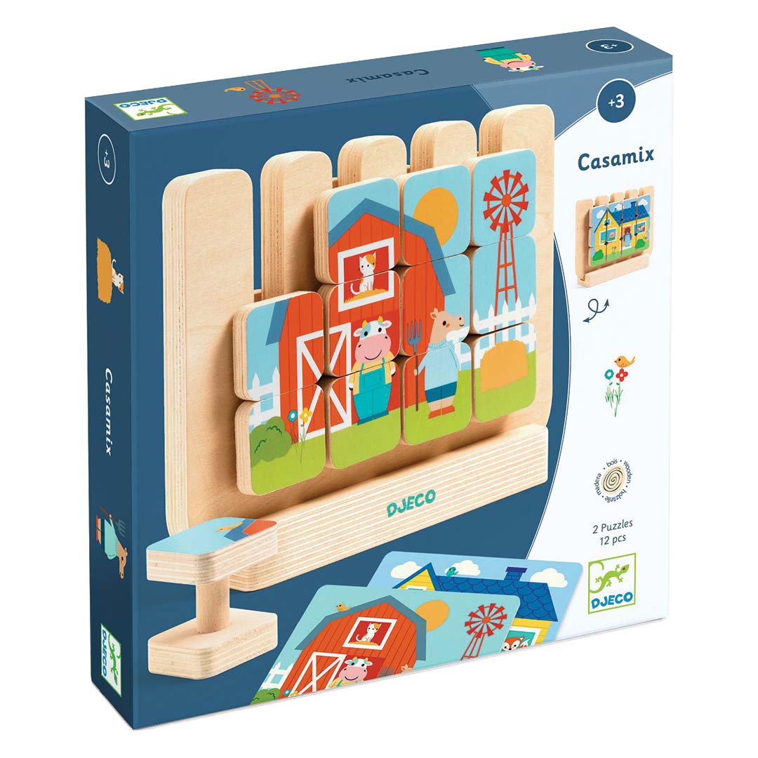 djeco puzzle en bois casamix - 2x12 pcs
