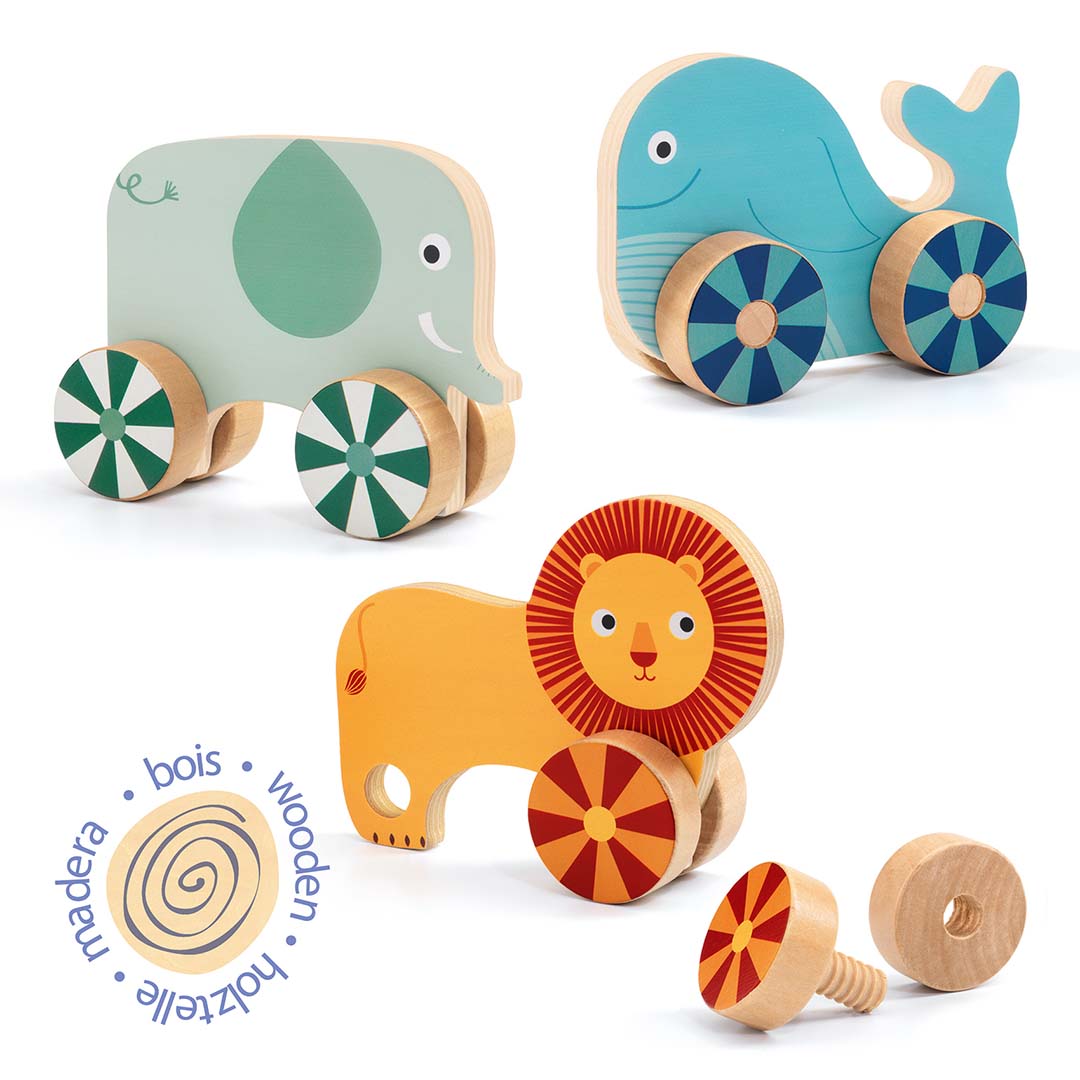 djeco houten puzzel dieren op wielen (15st) | DJ01684 | 0