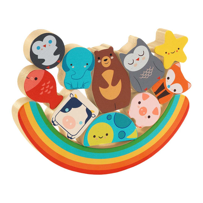 djeco puzzle en bois et jeu d'équilibre - rainbow - 11 pcs