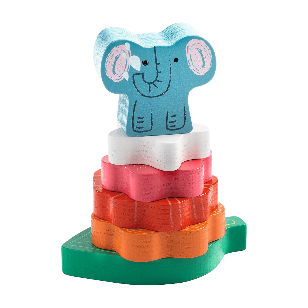djeco houten puzzel en stapeltoren - happy - 7st | DJ01074 | 2