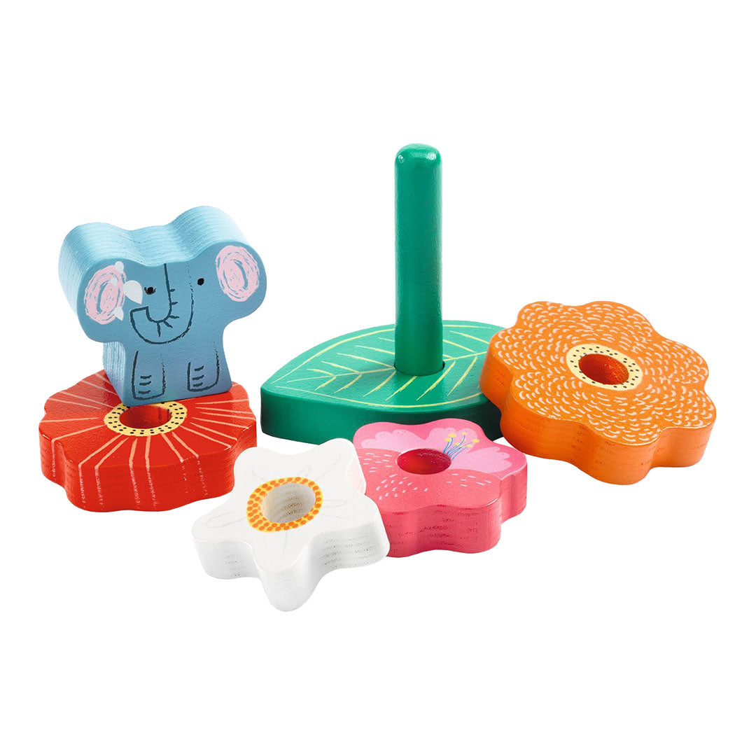 djeco houten puzzel en stapeltoren - happy - 7st | DJ01074 | 1