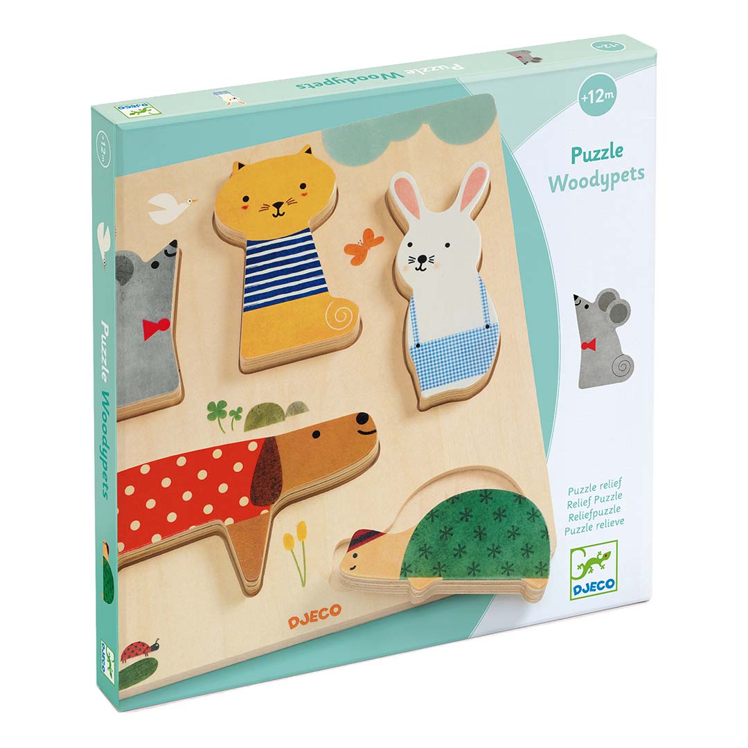 djeco houten puzzel huisdieren (5st) | DJ01051 | 1