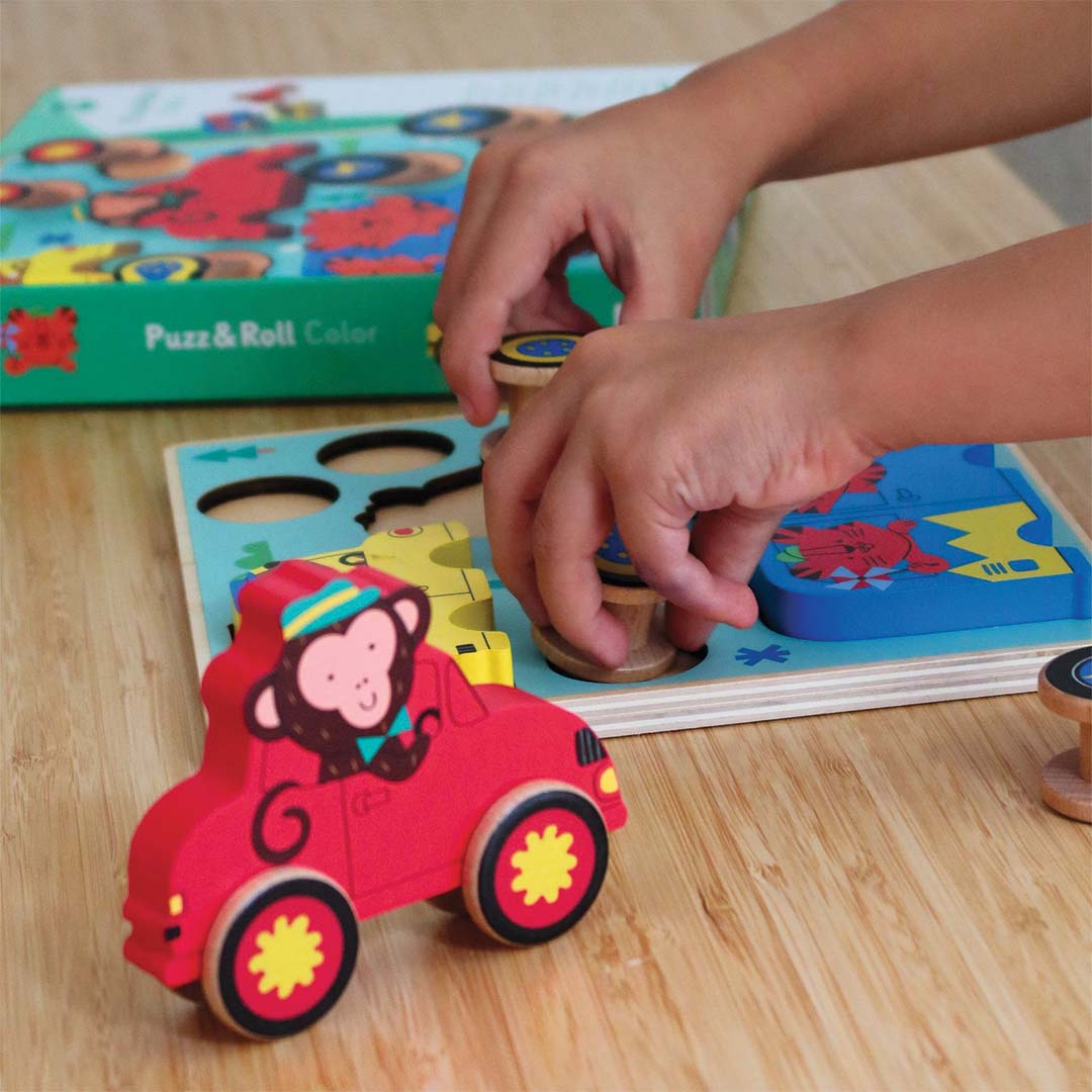 djeco houten puzzel puzz & roll color - 9st | DJ01079 | 1