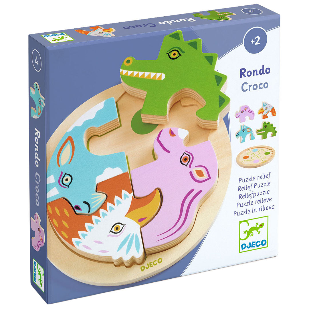 djeco houten puzzel rondo croco - 4st | DJ01106 | 0