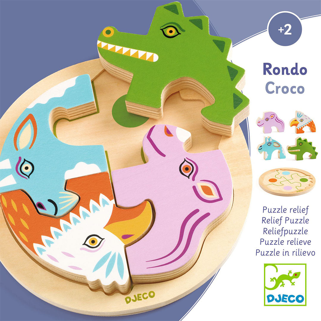 djeco houten puzzel rondo croco - 4st | DJ01106 | 3