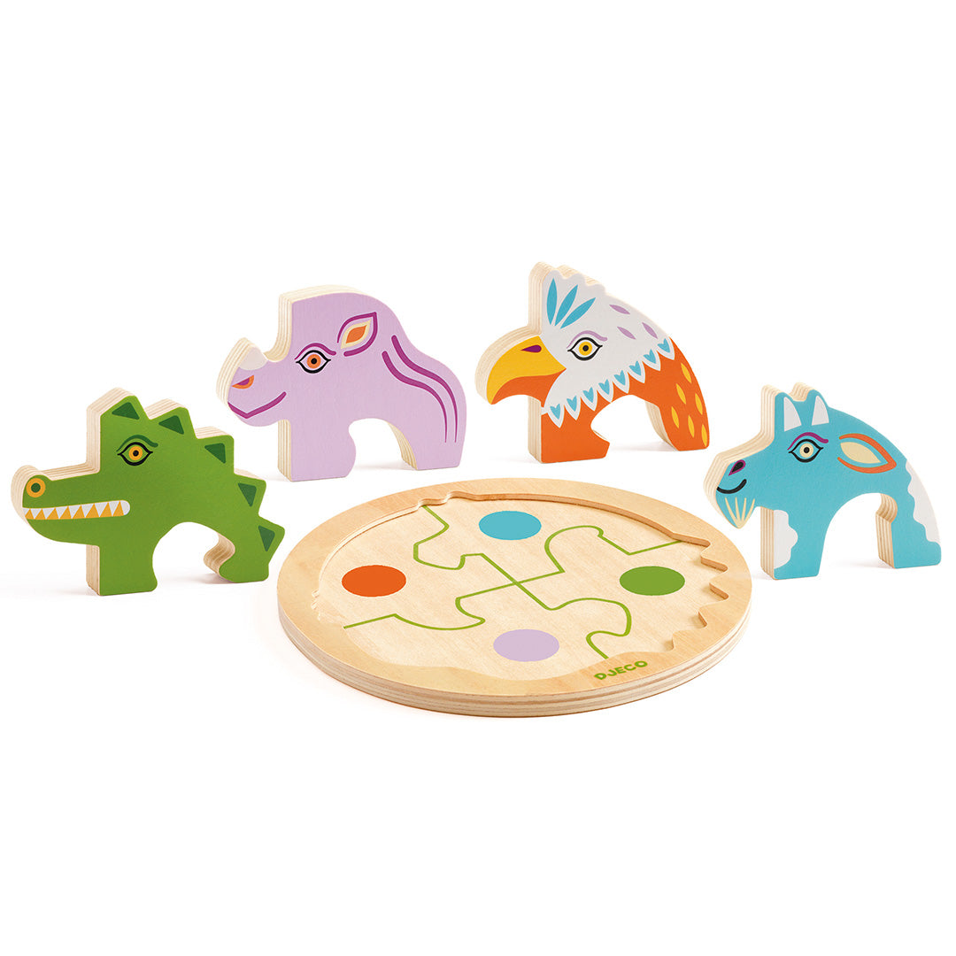 djeco houten puzzel rondo croco - 4st | DJ01106 | 1