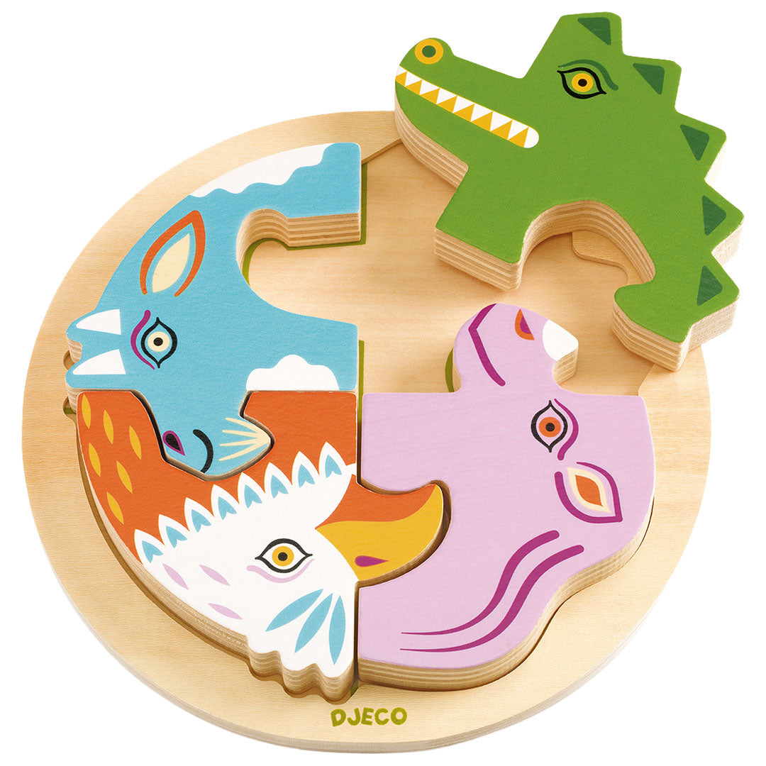 djeco houten puzzel rondo croco - 4st | DJ01106 | 2