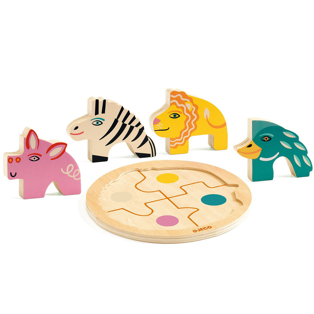 djeco houten puzzel rondo leo - 4st | DJ01107 | 1