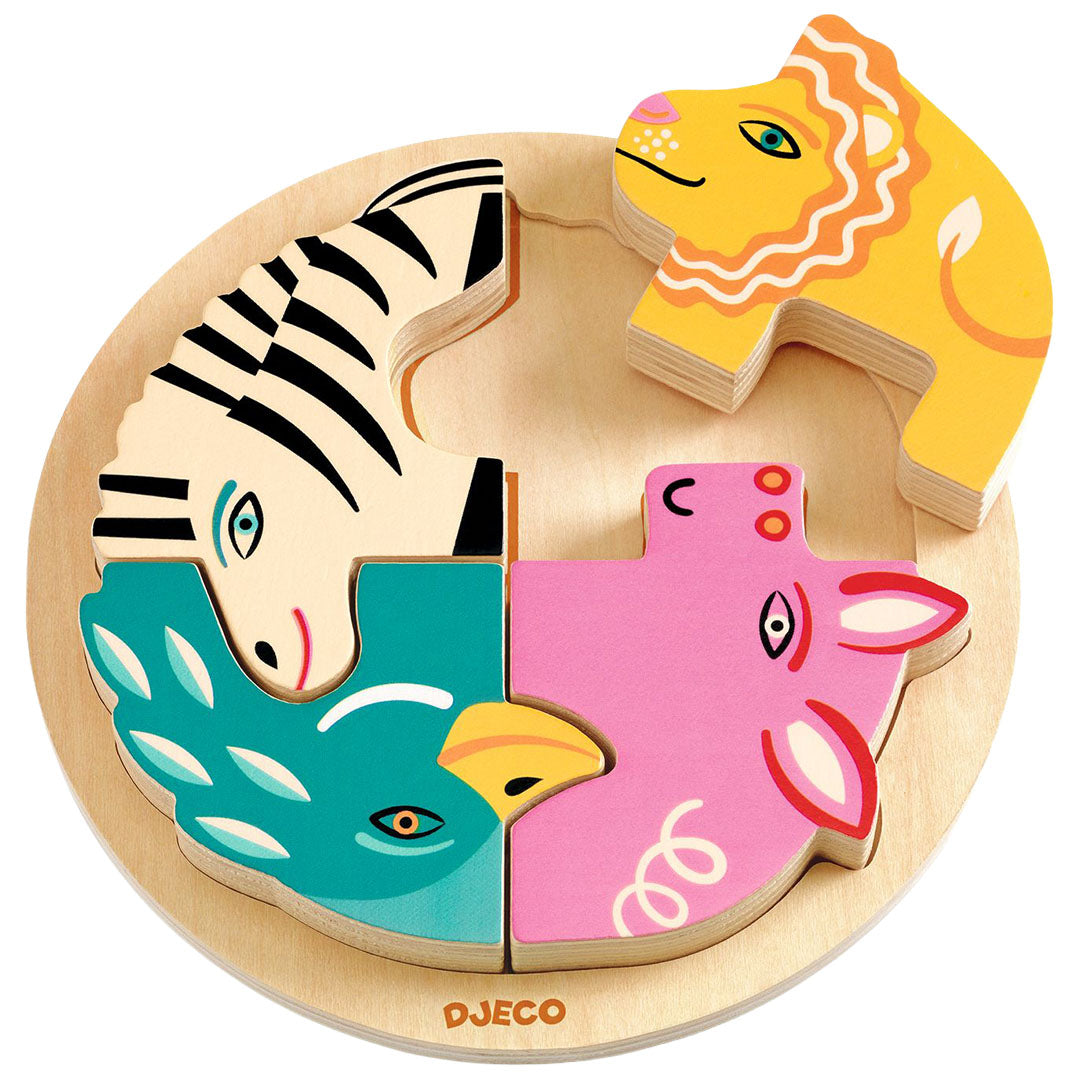 djeco houten puzzel rondo leo - 4st | DJ01107 | 2