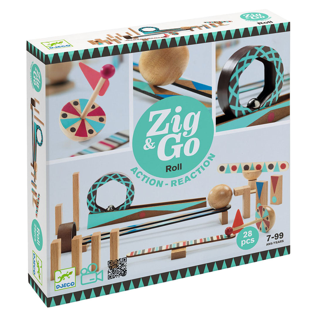 djeco jeu de réaction en chaîne zig & go - 28 pcs