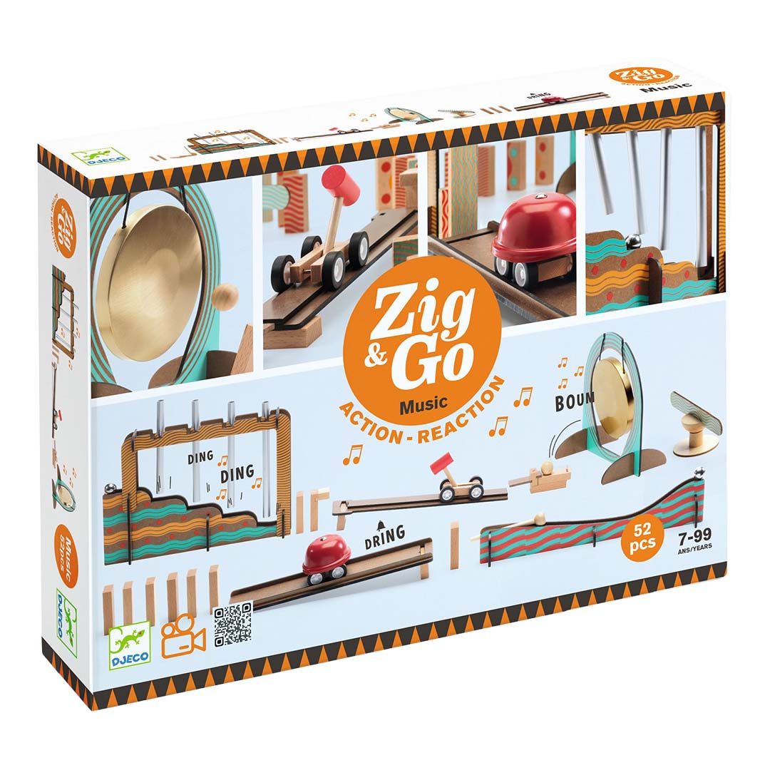 djeco jeu de réaction en chaîne zig & go - music - 52 pcs