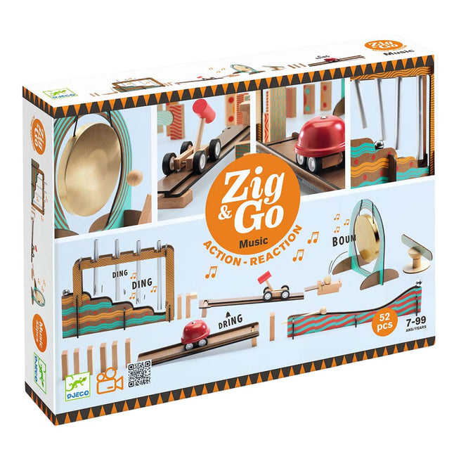 djeco jeu de réaction en chaîne zig & go - music - 52 pcs