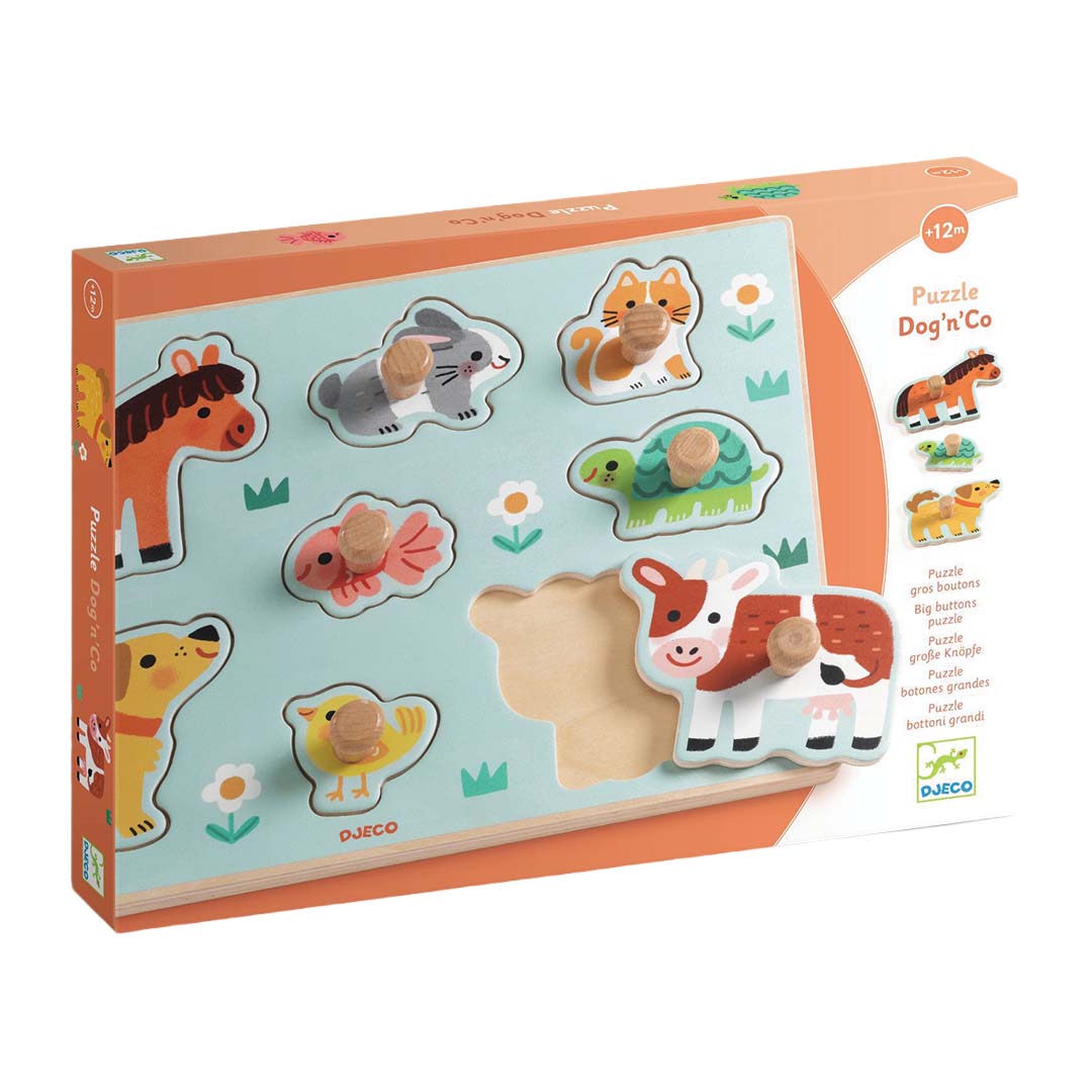 djeco puzzle à boutons dog'n'co - 8 pcs