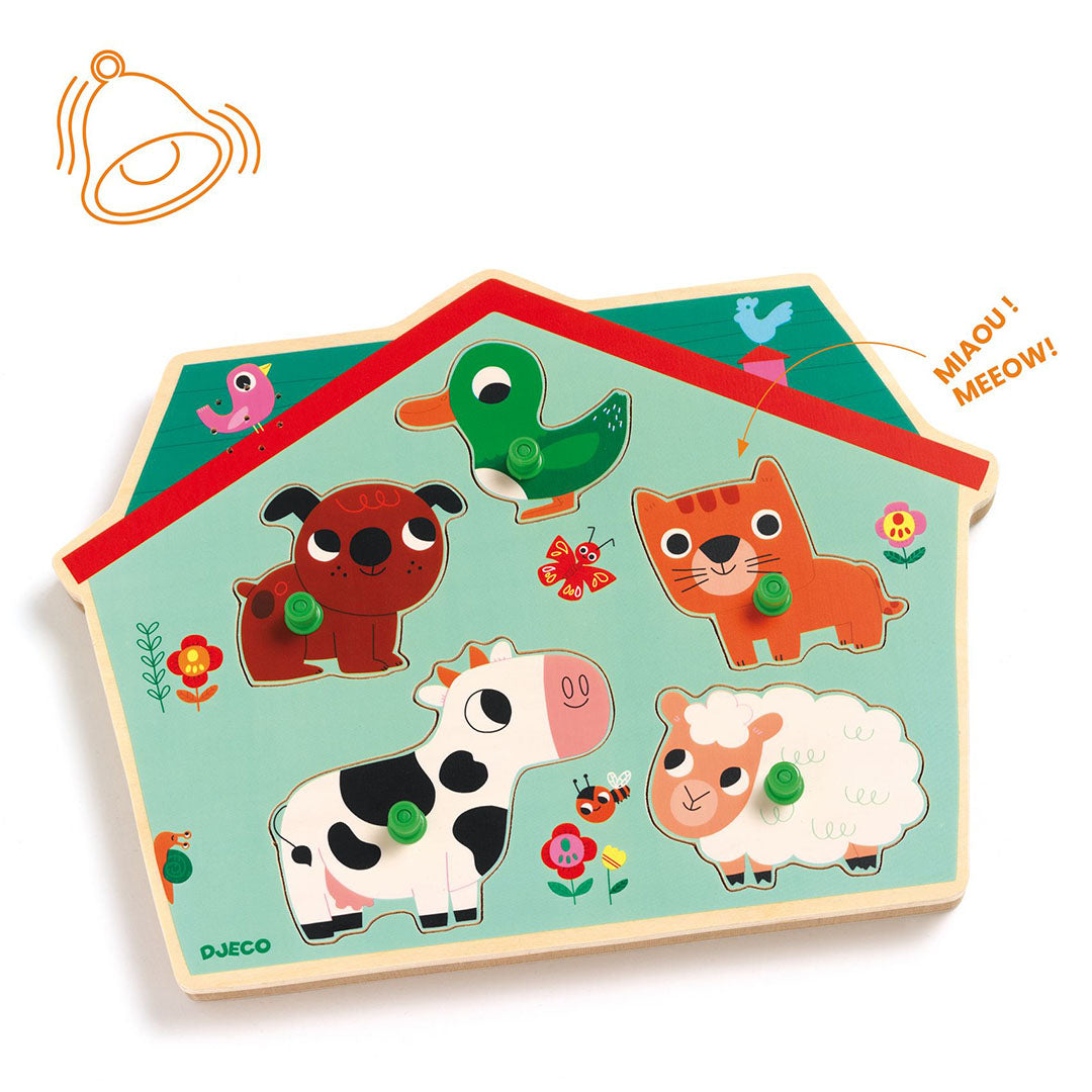 djeco knoppuzzel met geluid dieren (5st) | DJ01707 | 0