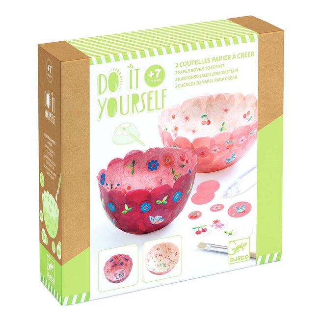 djeco coffret créatif diy bols en papier mâché - fleurs - 2 pcs