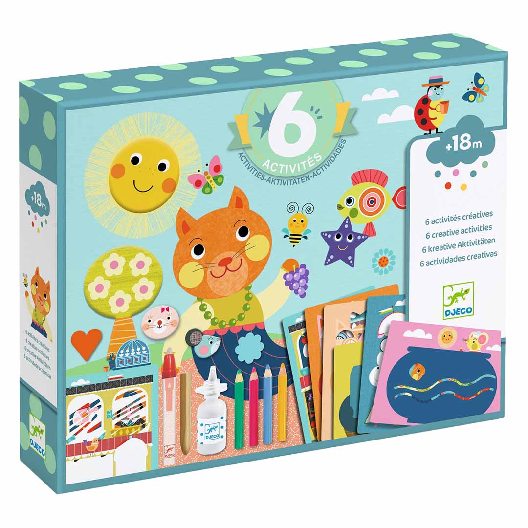 djeco coffret créatif six activités créatives - le chat et ses amis