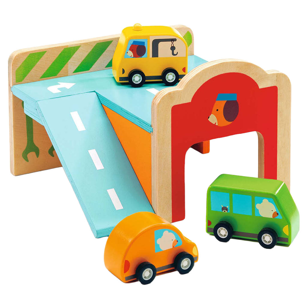 djeco mini garage + 3 autootjes | DJ06387 | 1