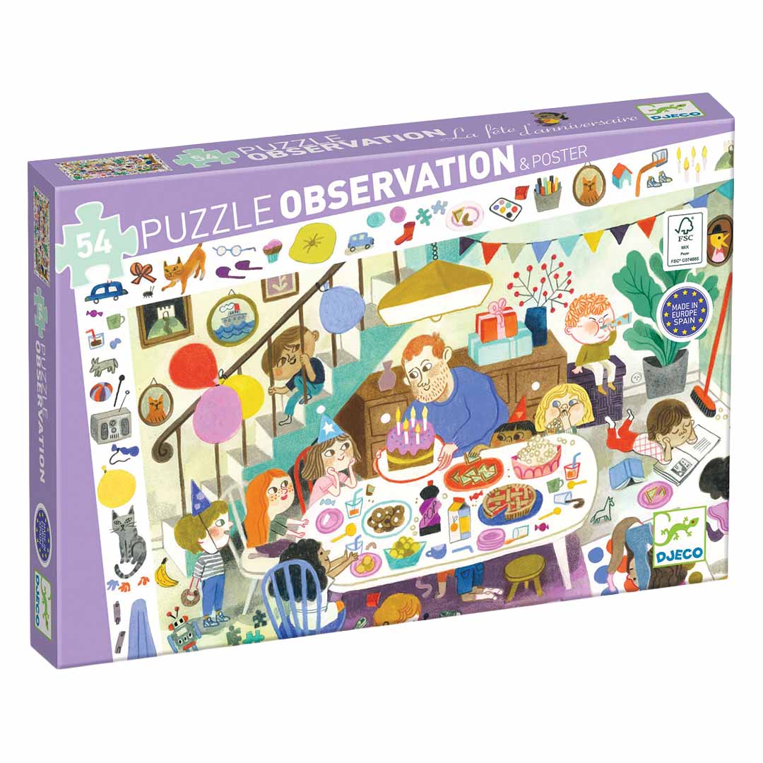 djeco observatiepuzzel verjaardagsfeest - 54st | DJ07566 | 0