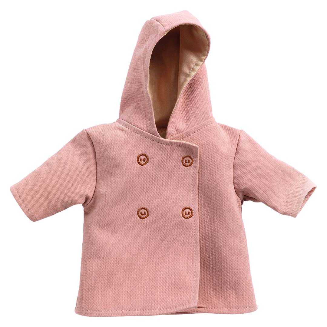 djeco vêtements de poupée pomea - manteau à capuche - 32 cm