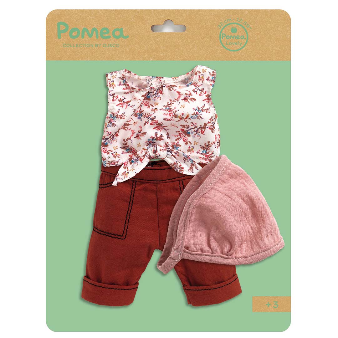 djeco poppenkledingset pomea lovely - burgundy - 32 cm | DJ07771 | 3