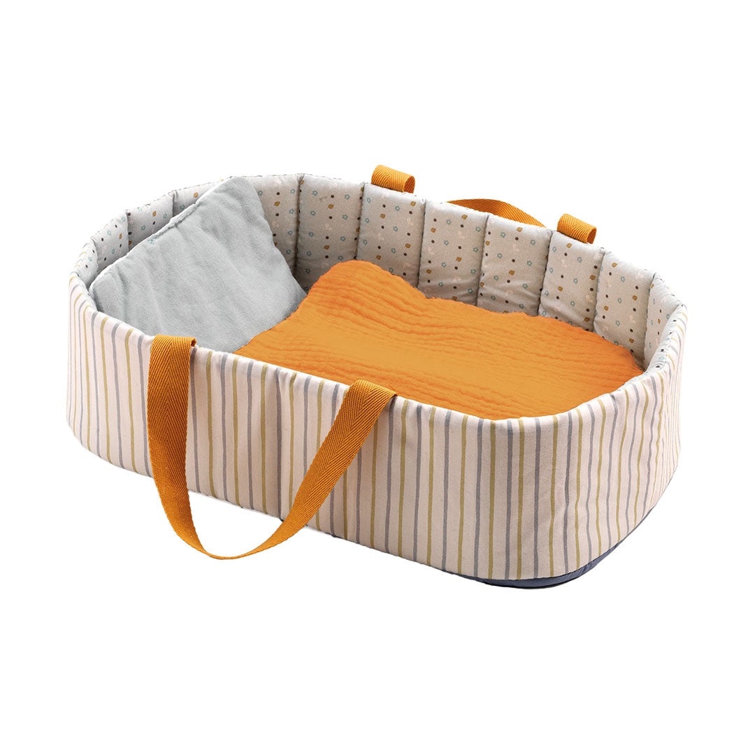 djeco couffin de voyage pour poupée pomea - bleu - 36 cm