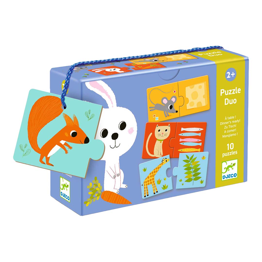 djeco puzzle duo qui mange quoi (10x2 pièces)