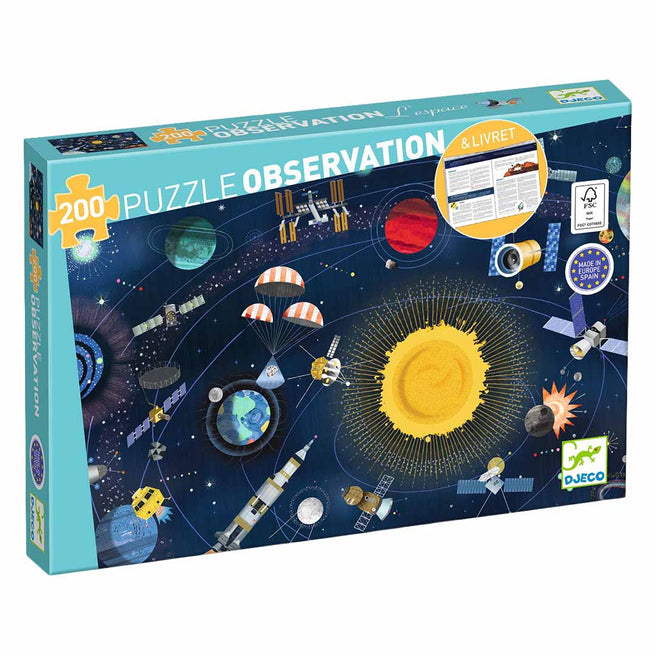 djeco puzzle observation space + livret - 200 pcs