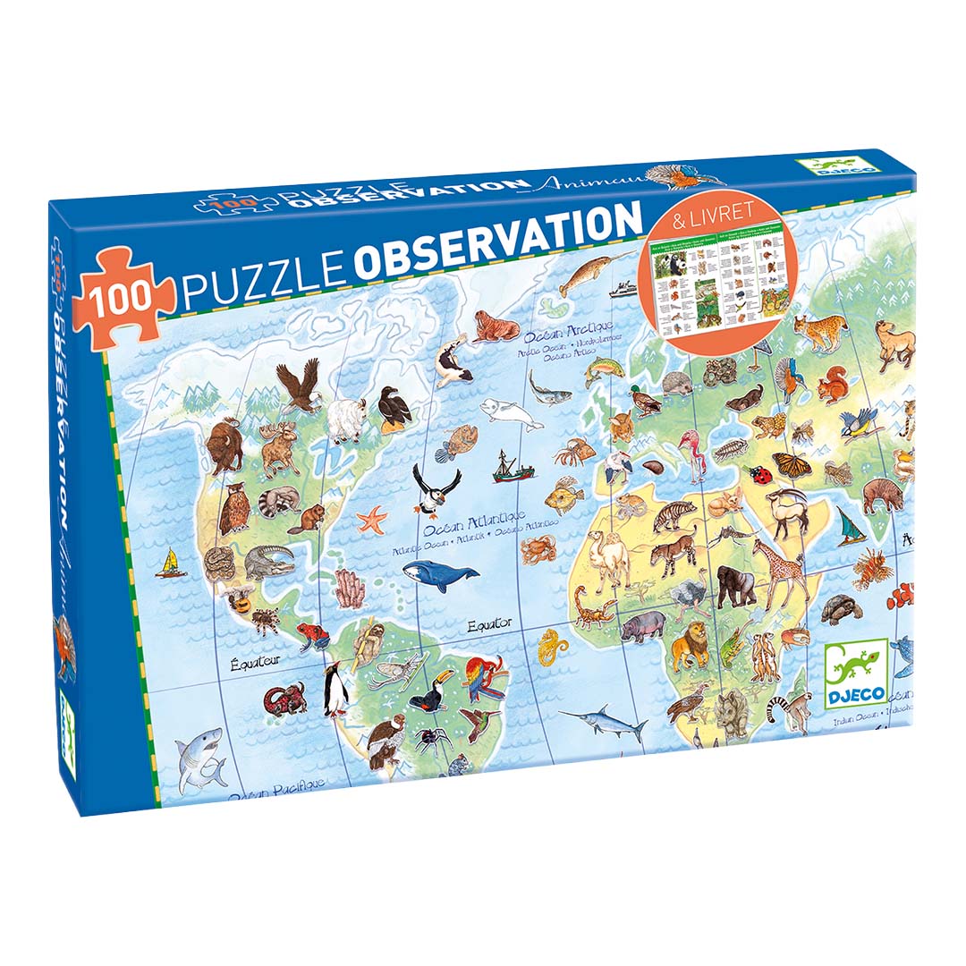 djeco puzzle observation - animaux du monde (100 pièces)