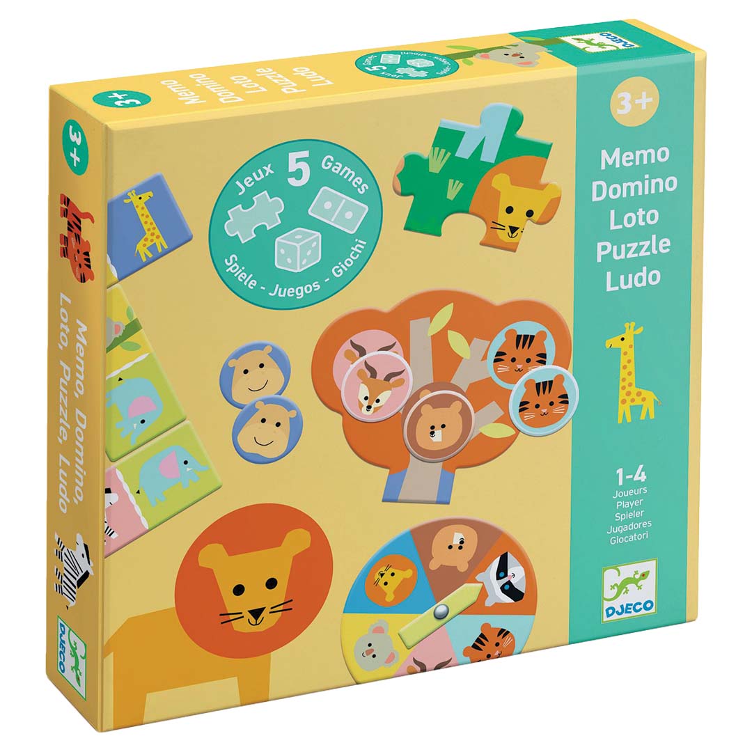 djeco coffret de jeux 5 en 1 - animaux sauvages