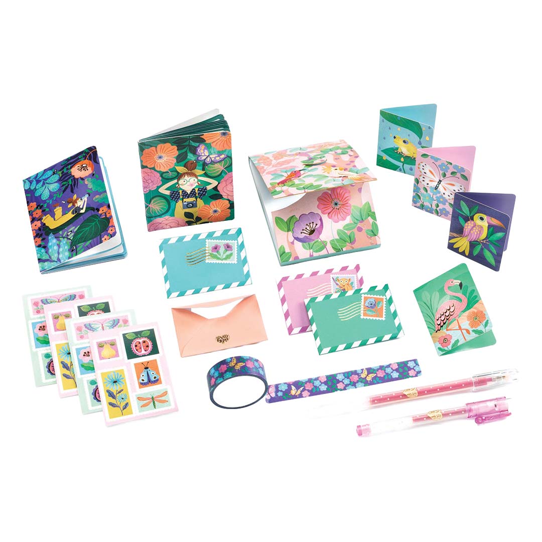 djeco coffret de papeterie marie - jardin tropical