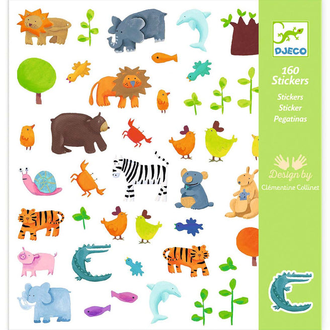 djeco autocollants animaux - 160 pièces