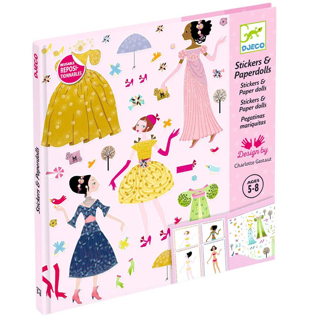 djeco set d'autocollants poupées à habiller robes