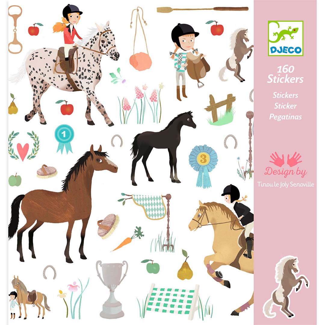 djeco autocollants chevaux - 160 pièces